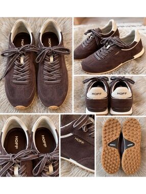 HOFF Women’s Chocolate Brown Suede Sneakers Size 8 Gum Sole